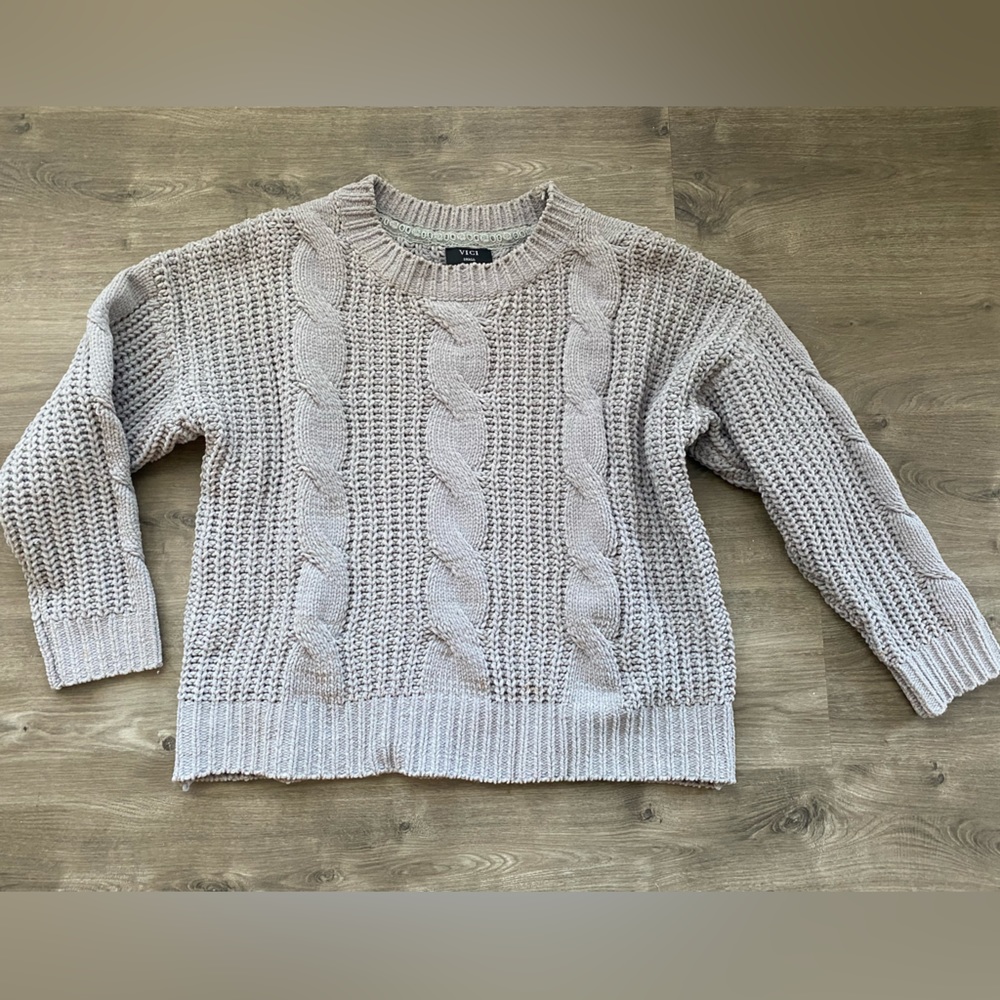 Chenille soft gray know long sleeve sweater